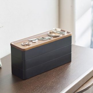 Boîte à accessoires mince à 3 niveaux avec couvercle bois - Noir, Yamazaki®-4