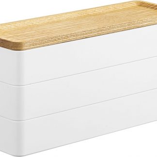 Boîte à accessoires mince à 3 niveaux avec couvercle bois - Blanc, Yamazaki®-1