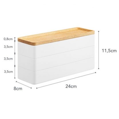 Boîte à accessoires mince à 3 niveaux avec couvercle bois - Blanc, Yamazaki®-2