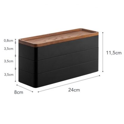 Boîte à accessoires mince à 3 niveaux avec couvercle bois - Noir, Yamazaki®-2