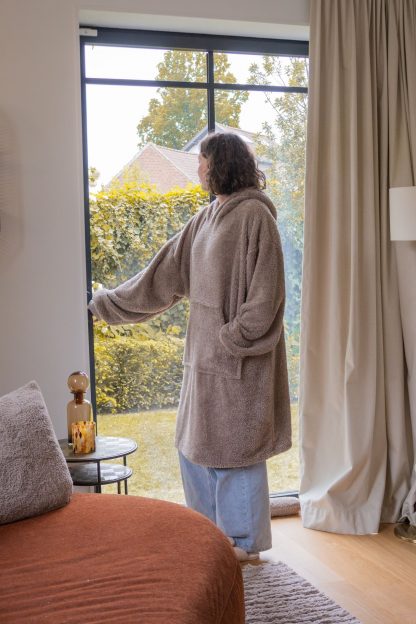 Poncho à capuche COCOON Taupe, Tiseco®-3