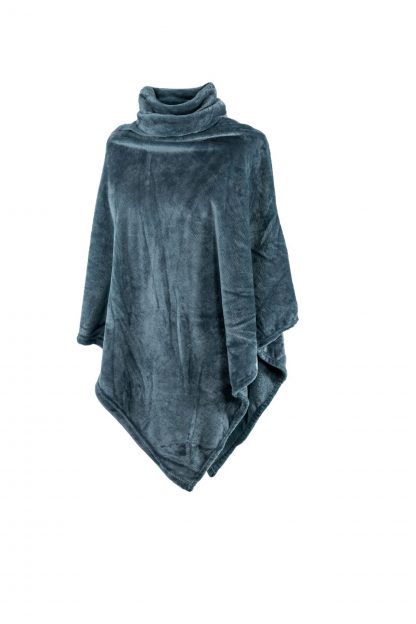 Poncho COSY collar micro flanel, bleu, tiseco®-1