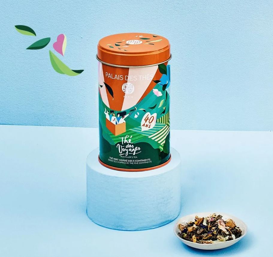 Thé des Voyages BIO, thé vert fruité & floral, boîte métal 120g -1 Thé des Voyages BIO, thé vert fruité & floral, boîte métal 120g -1